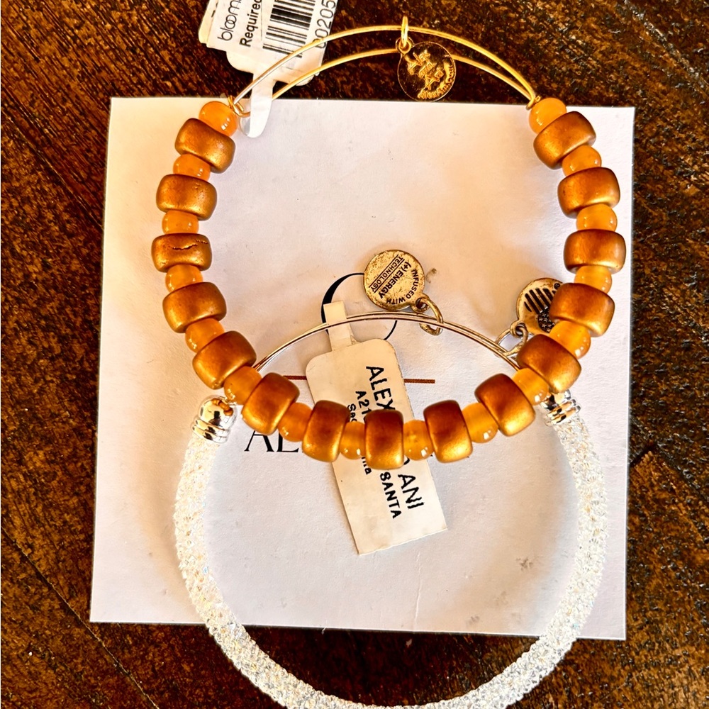 Alex and Ani VINTAGE BEADED RARE Gold and White SWAROVSKI Bracelet Set